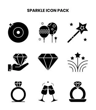 Sparkle Glyph Vector Icons Pack Stock Illustration
