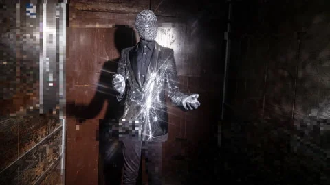 Sparkle masked man dancing in a lift Stock Footage 154271053