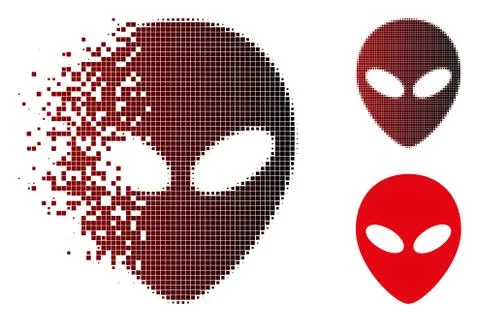 Sparkle Pixel Halftone Alien Head Icon Stock Illustration