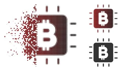 Sparkle Pixel Halftone Bitcoin Processor Chip Icon Stock Illustration