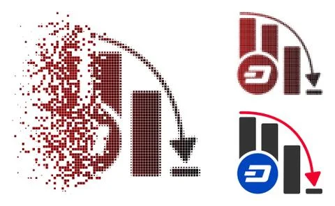 Sparkle Pixel Halftone Dashcoin Falling Acceleration Chart Icon Stock Illustration
