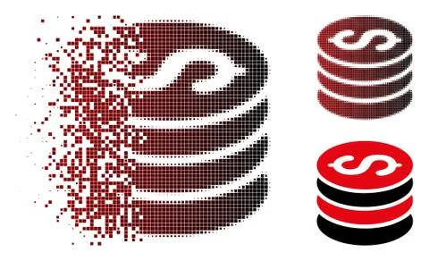 Sparkle Pixel Halftone Dollar Coins Stack Icon Stock Illustration