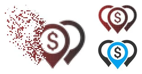 Sparkle Pixel Halftone Dollar Map Pointers Icon Stock Illustration