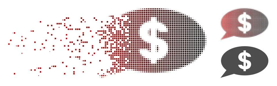 Sparkle Pixel Halftone Dollar Message Balloon Icon Stock Illustration