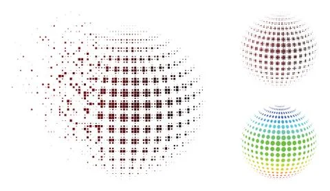 Sparkle Pixel Halftone Dotted Sphere Surface Abstraction Icon Stock Illustration