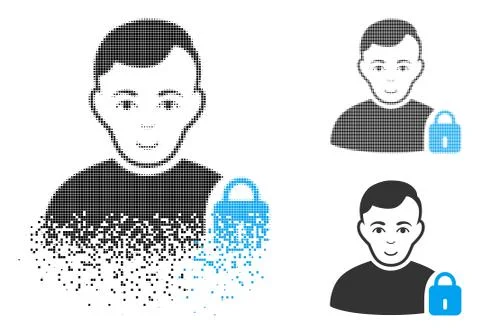Sparkle Pixel Halftone User Locked Icon with Face Illustrazione stock