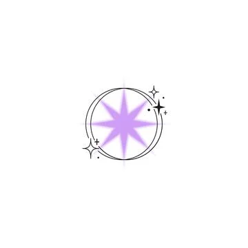 Sparkle star gradient blurred element with line art rings and sparkles, vector イラスト素材