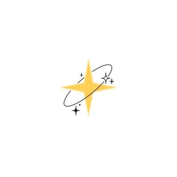 Sparkle star gradient blurred element with line art ring and sparkles, vector 스톡 일러스트