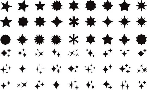 Sparkle Star Icon Set. Different forms of stars. Retro futuristic sparkle i.. Stock Illustration