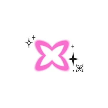Sparkle star outline gradient blurred element with line art sparkles, vector Y2K 스톡 일러스트