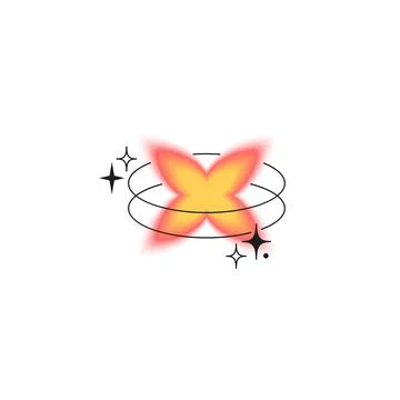 Sparkle star red yellow gradient blurred element with line art rings and Ilustración de archivo