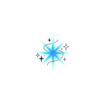 Sparkle star shape blue gradient blurred element with line art and sparkle, Y2K Ilustración de archivo