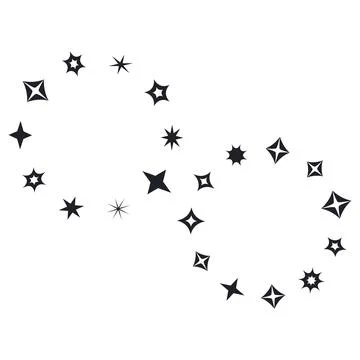 Sparkle star shapes in infinity symbol formation for decorative and graphic.. Stock Illustration
