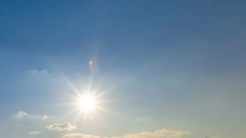 Sparkle sun on blue cloudy sky time lapse scene Stock Footage 172343217
