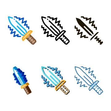 Sparkle sword icon vector set outline Stock Illustration