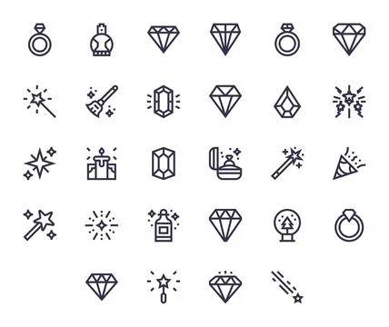 Sparkle Vector Icon Set with 28 Bold Line High Resolution Pixel Optimized G.. Stock Illustration