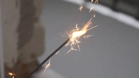 Sparkler (Bengal light) burning. Slow motion Stock Footage 100670282