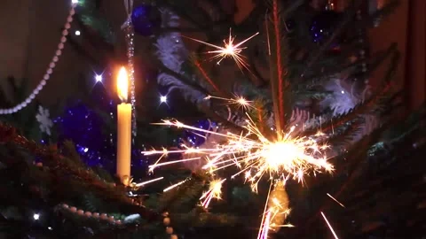 Sparkler Candle Christmas Tree Stock Footage 246487647