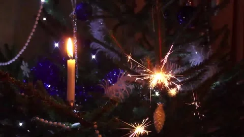 Sparkler Candle Christmas Tree Stock Footage 246487667
