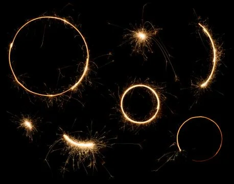 Sparkler design elements. Bengal fire stars fireworks set isolated on black. Stock Photos