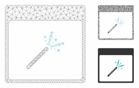 Sparkler Firecracker Calendar Page Vector Mesh 2D Model and Triangle Mosaic Icon Stock Illustration