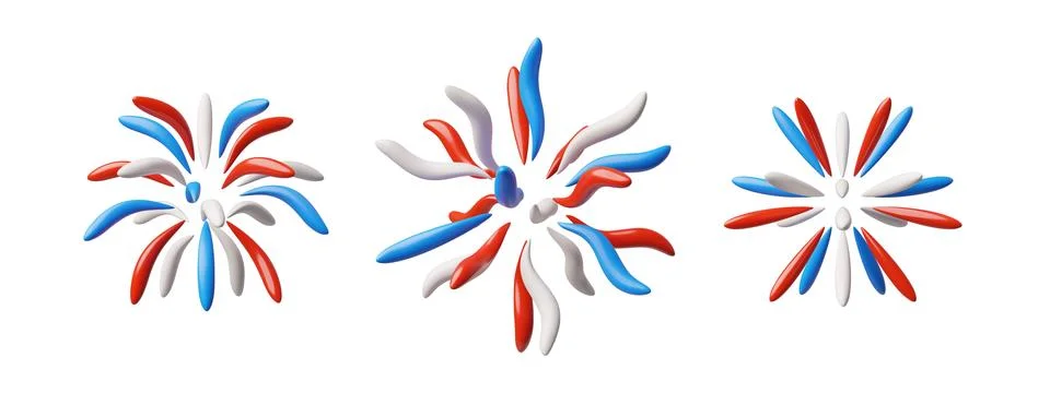 Sparkler, firework explosion 3D vector set, American Independence day festive Stockillustratie