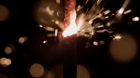 Sparkler Firework Stick Burning In The Dark Stock-Footage 233459928