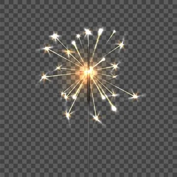 Sparkler with glowing light effect on transparent background. Vector festive Stock Illustration