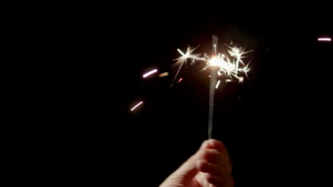 Sparkler Holiday Firework Celebration Light, Burning Sparks Slow Motion Holiday Stock Footage 144814154