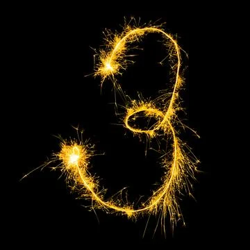 Sparkler Number 3 Three Burning Firework Light Font Stock Illustration