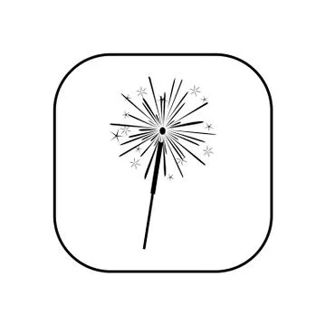 Sparkler. Vector illustration in the form of a square black and white icon fo Stock Illustration