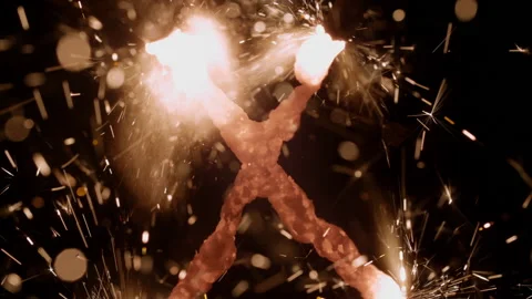Sparklers Burning Together Forms A Cross Mark Stock Footage 233460076