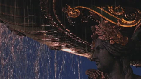 The sparkles but also the jets of water cover the Concorde fountain, night view Stock Footage 238005805