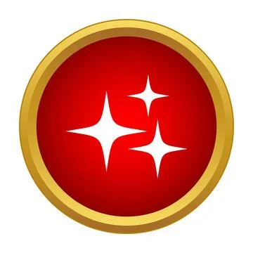 Sparkles icon on red circle with gold border Stock Illustration