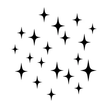 Sparkles isolated on white. Black vector stars. Shine background. Stock Illustration