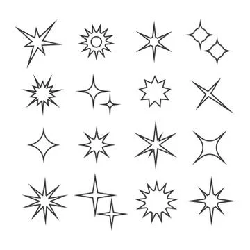 Sparkles, twinkle lights line vector icons Stock Illustration