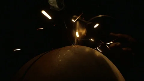 Sparkles from welding slow mo Stock Footage 95776291