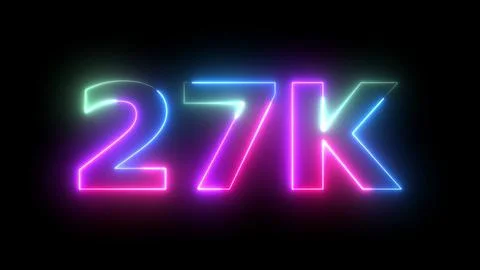 Sparkling 27K Neon Light Effect Celebrating Milestones with Glowing Digits .. Stock Illustration