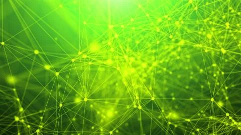 A sparkling 3d rendering of a network of different neo-geo triangles and dots Stock Illustration