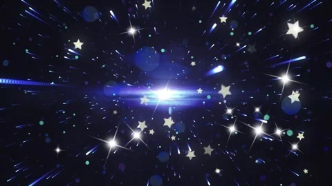 Sparkling blue and white lights burst in space with stars Video stock 337446441