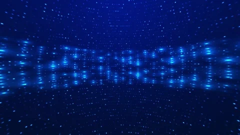 Sparkling blue data wave visual bright dot arrays, deep tunnel perspective, and Stock Footage 340526320