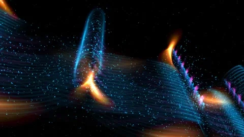 Sparkling Blue Galaxy Particles Waves Orange Lights Space Animation Stock-Footage 274372771