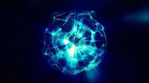 Sparkling blue particles create a glowing orb, emitting intense light rays Stock Illustration