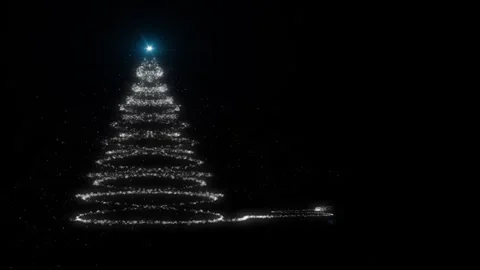 Sparkling bright line of light forming a stylized Christmas tree with a star Stock Footage 316323246