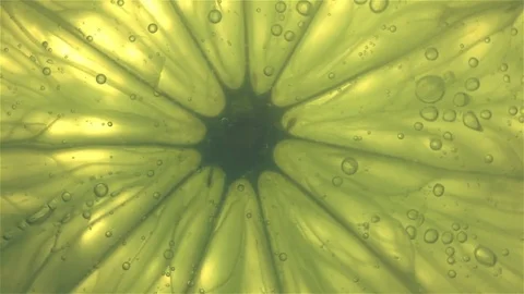 Sparkling bubbles water with a slice of lime Video stock 81376230