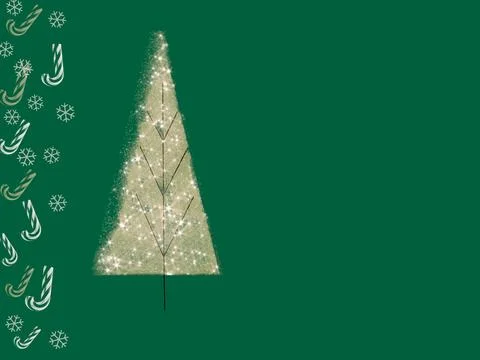 Sparkling Christmas tree on Candy cane Christmas decoration border green Ilustração Stock