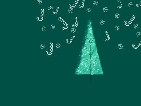 Sparkling Christmas tree on Candy cane Christmas decoration border green Ilustração Stock