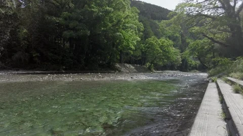 Sparkling Clear Flow of the Emerald Green Atago River in Hamamatsu, Japan Stock Footage 334984997