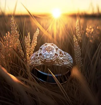 Sparkling diamond Ring with Wide setting in tall grass Stock Illustration