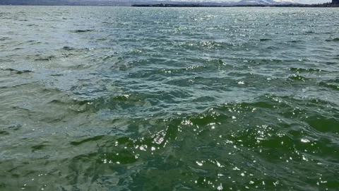 Sparkling Emerald Water Surface of Alpine Lake with Snow-Capped Mountain Ran Vidéo 333380509